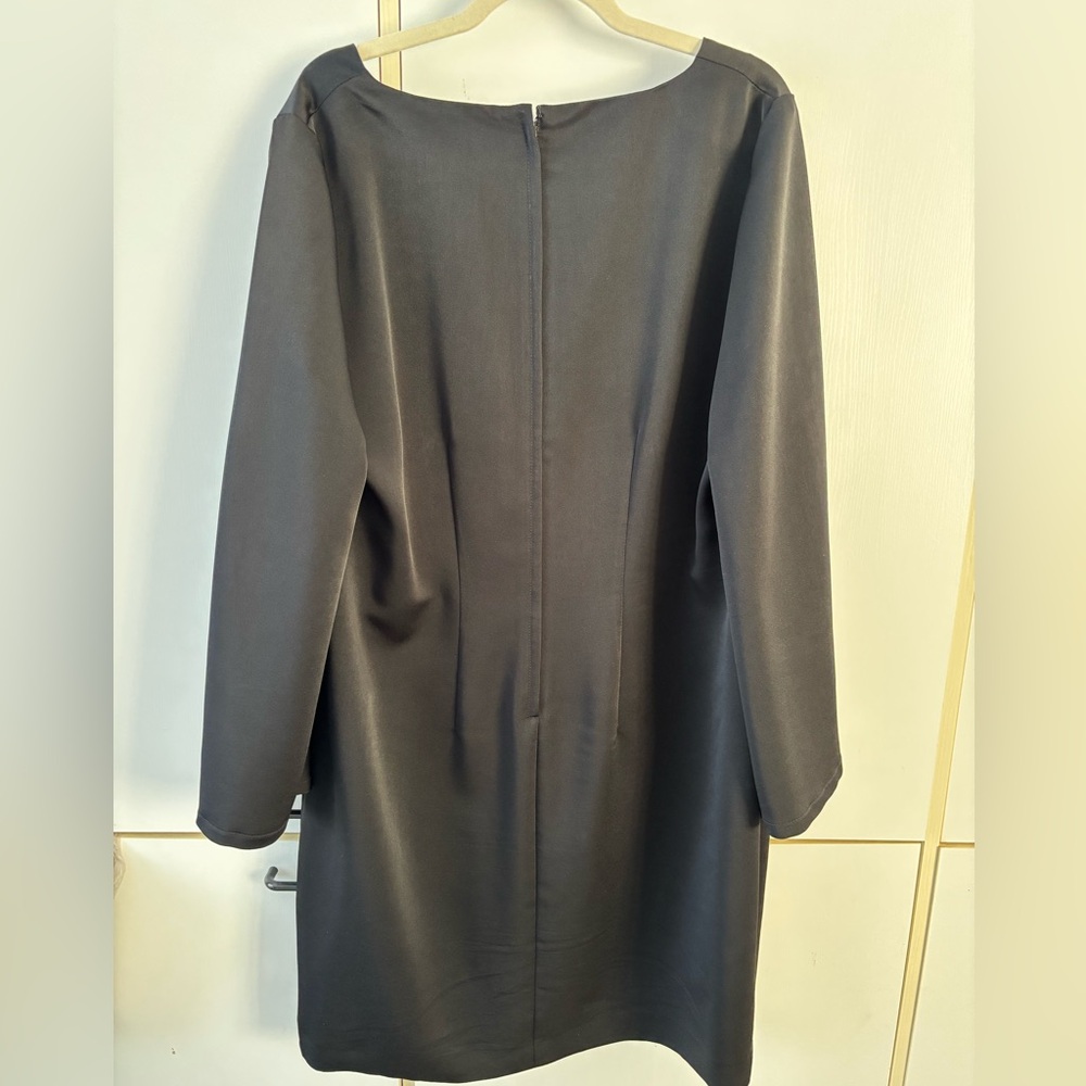 Handmade Black Midi Dress XL XXL Minimalist Wedding Guest Office Preppy Satin - Picture 5 of 11